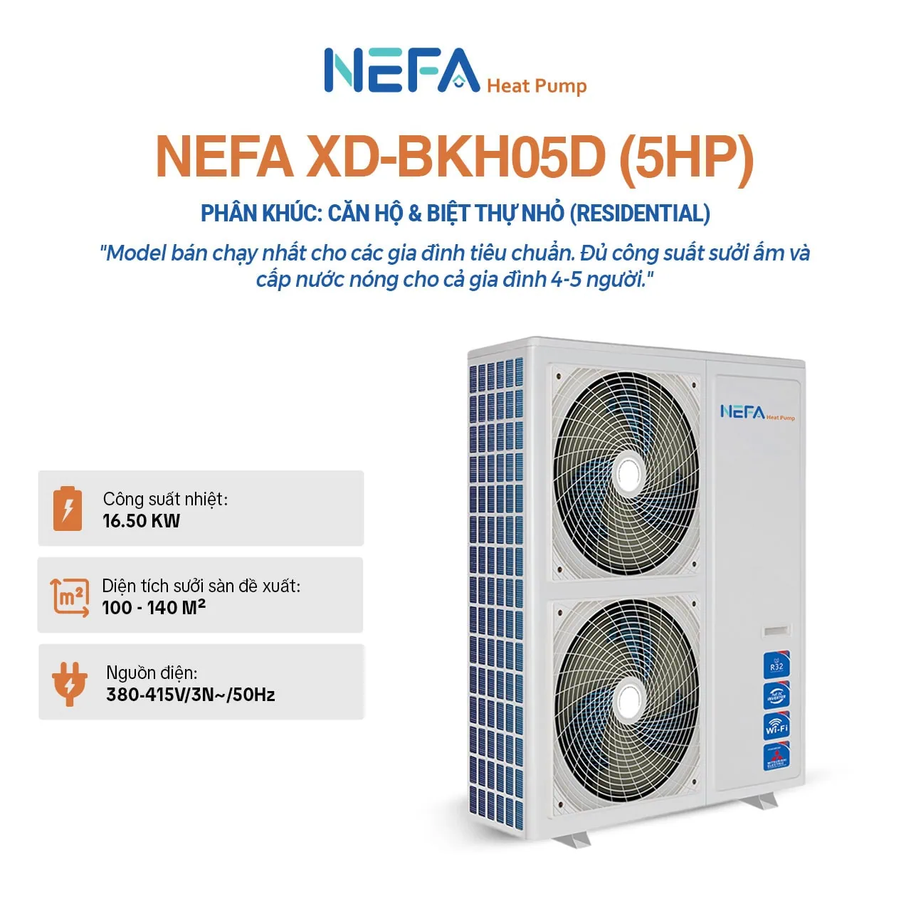 Máy sưởi ấm nguyên khối EVI nefa XD-BKH05D