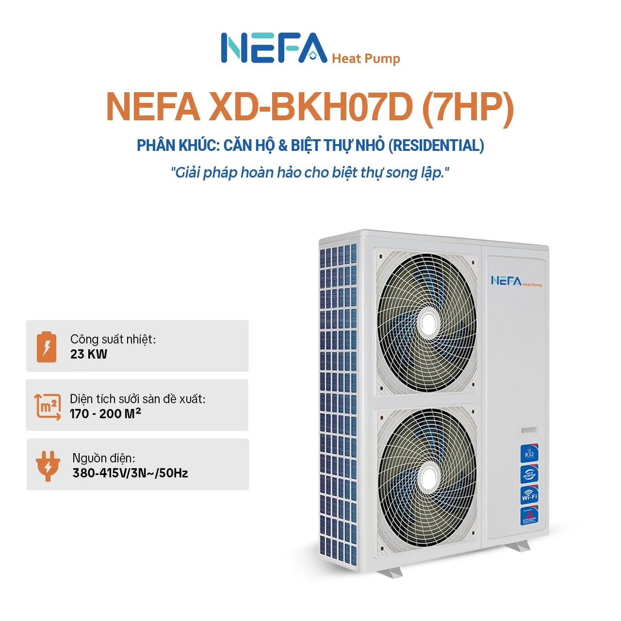 Máy sưởi ấm nguyên khối EVI nefa XD-BKH07D
