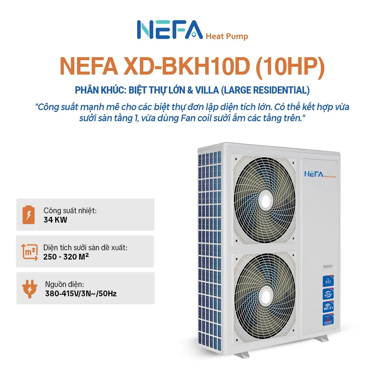 Máy sưởi ấm nguyên khối EVI nefa XD-BKH10D