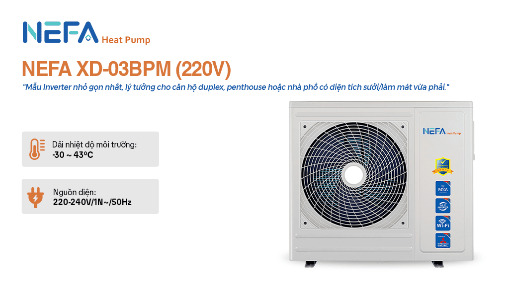 Máy bơm nhiệt sưởi ấm và làm mát XD-03BPM