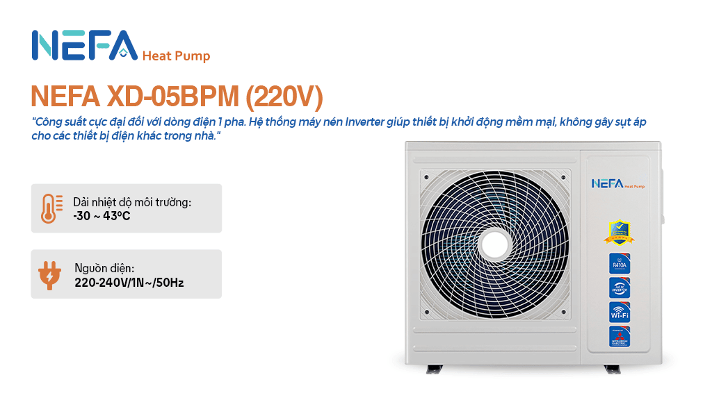 Máy bơm nhiệt sưởi ấm và làm mát XD-05BPM
