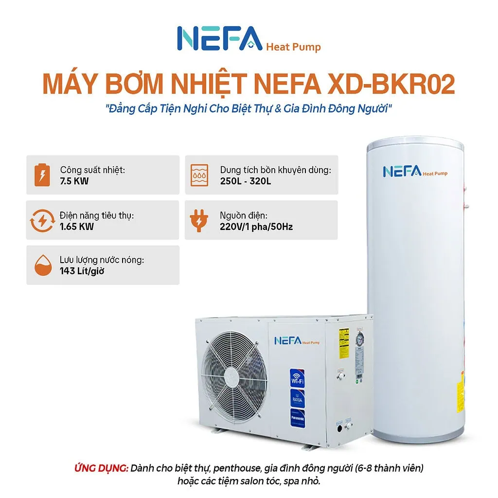 Hệ thống nước nóng trung tâm dòng dân dụng Nefa Heat Pump XD-BKR02